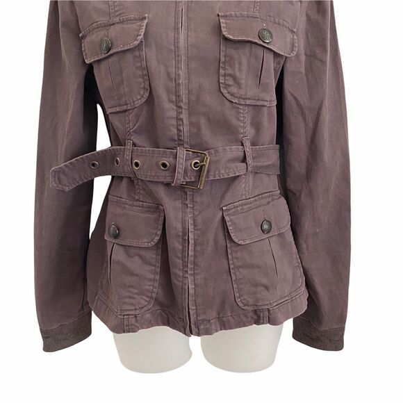 Sanctuary Small Basic Jacket Chocolate Brown Full Zip Front Belted Lace Collar - Picture 5 of 8